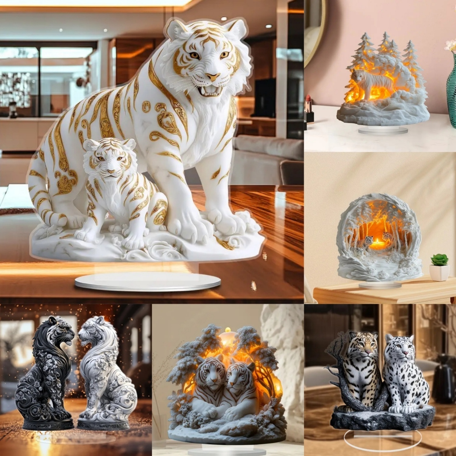 Home Textiles Products - Two Tigers Statue,2D Flat Animals Acrylic